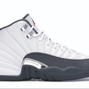 grey , white and red jordan 12s.  worn twice , still in great condition